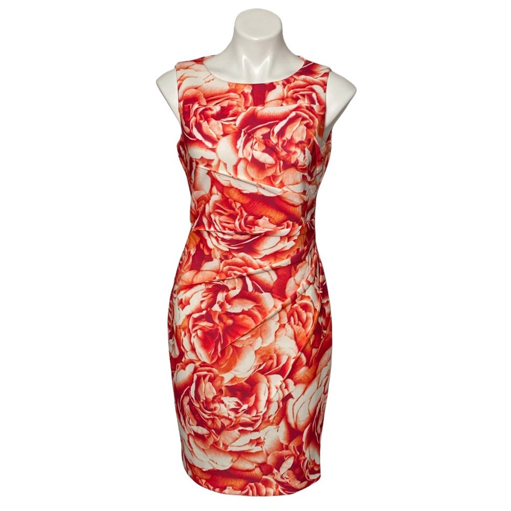 Calvin Klein Red/Orange Floral Scuba Sheath Dress, Size 6